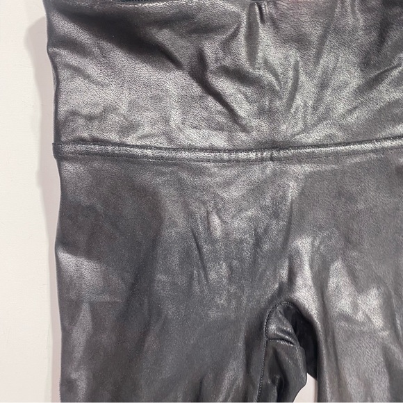 SPANX Black Metallic Sleek Faux Vegan Leather Compression High Waist Leggings L - Picture 11 of 16
